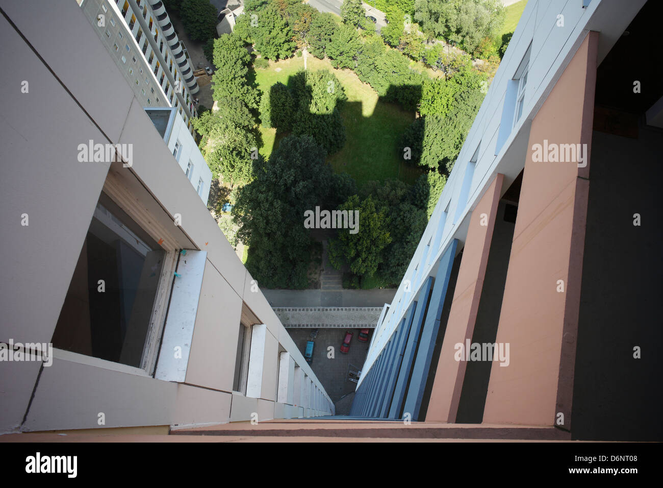 Berlin, Germany, look into the depths from residential towers IDEAL in the Fritz-Erler-Allee Stock Photo