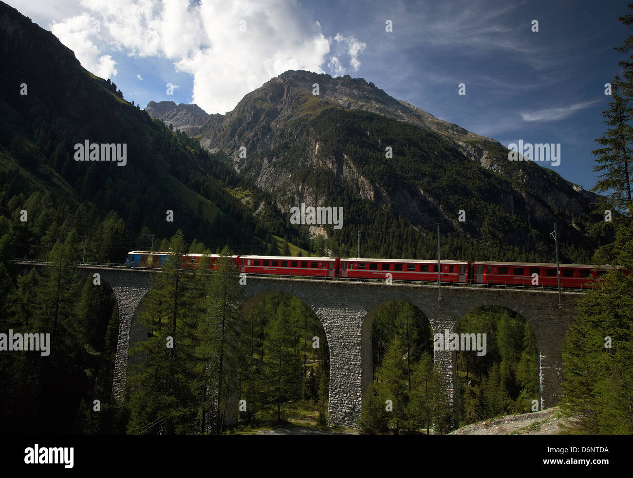Preda, Switzerland, a train of the Rhaetian Railway in the Albula viaduct III Stock Photo