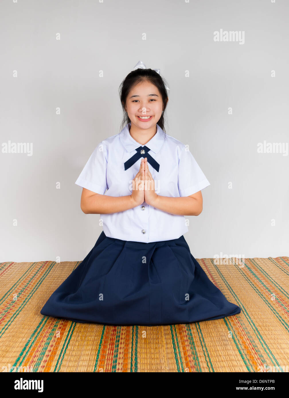 High School Asian Thai Student is paying obeisance Stock Photo