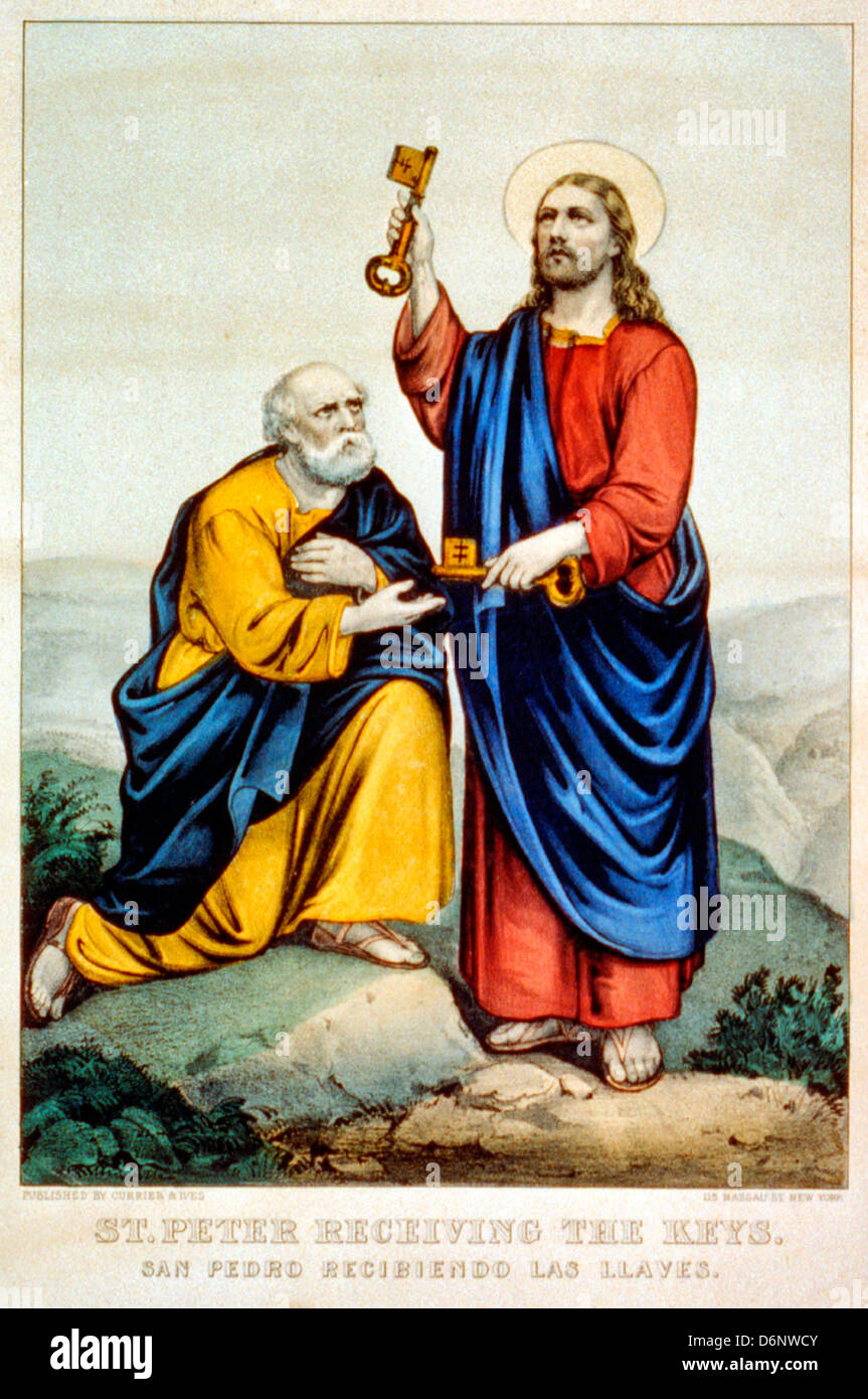 St. Peter receiving the keys to the kingdom from Jesus Christ Stock Photo