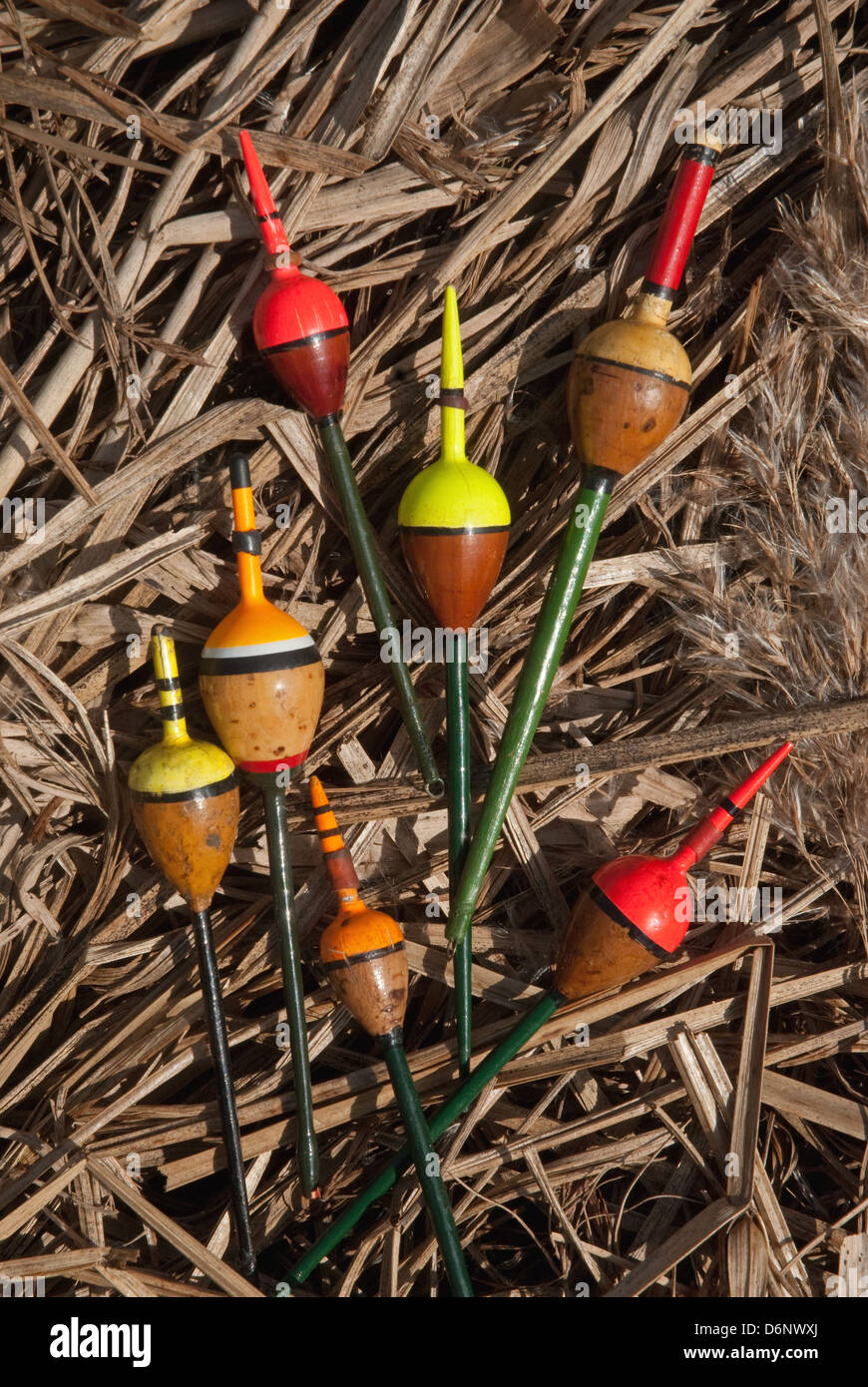 A selection of Freshwater cork bobber fishing floats Stock Photo - Alamy