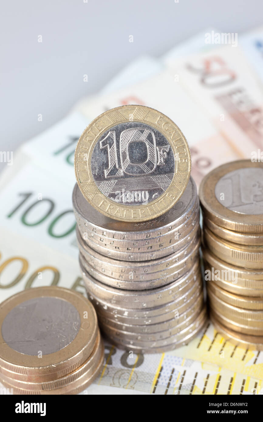 Berlin Germany Euro Notes Euromuenzen And Former 10 Franc Coin Stock Photo Alamy