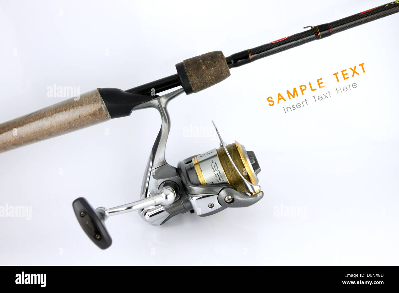 The Fishing rod with reel on white background. Stock Photo