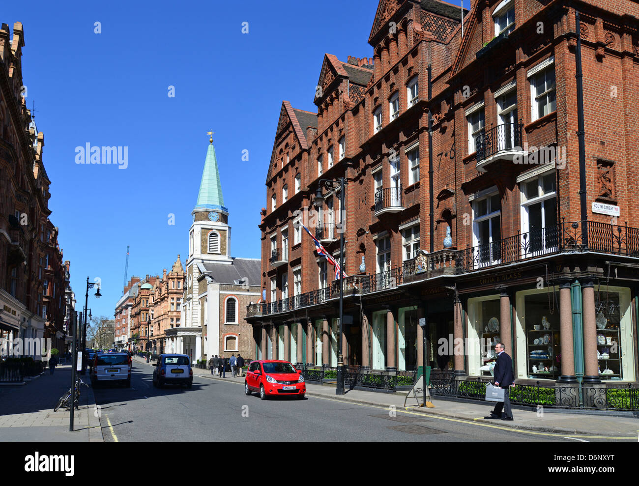 Street scene showing Grosvenor Chapel, South Audley Street, Mayfair