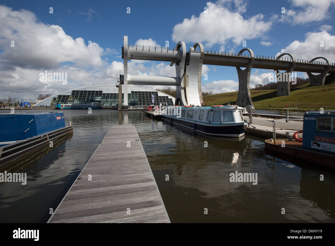 The Falkirk Wheel, which lets boats maneuver from the Forth and Clyde Canal to the Union Canal, at Falkirk, Scotland Stock Photo