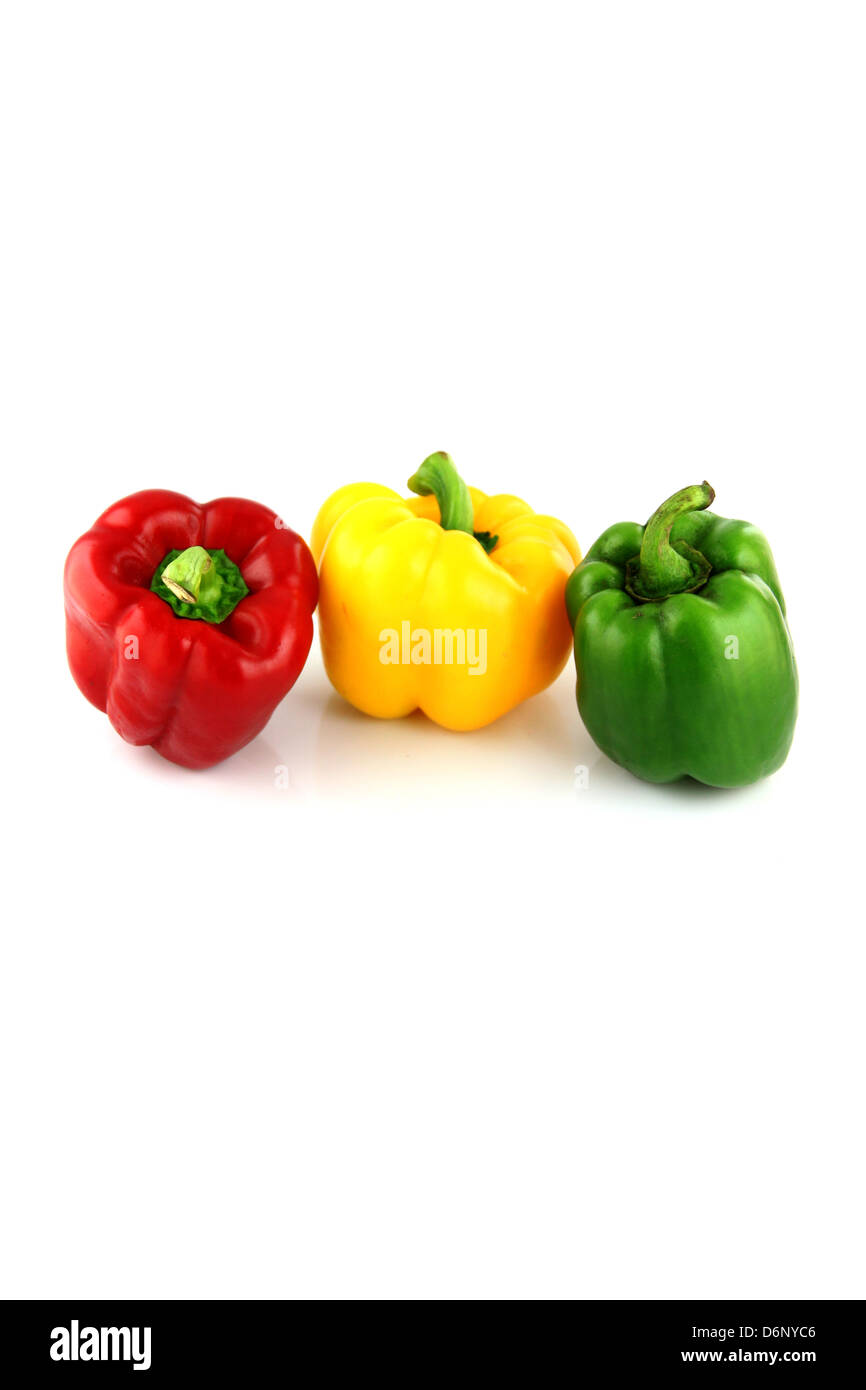 A Bell peppers Three colors on white Background Stock Photo Alamy