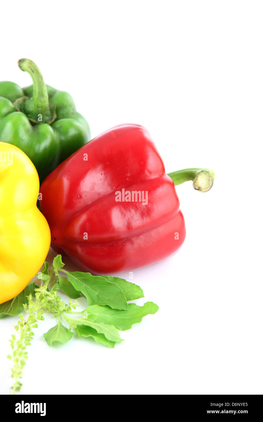 A Bell peppers Three colors on white Background Stock Photo Alamy