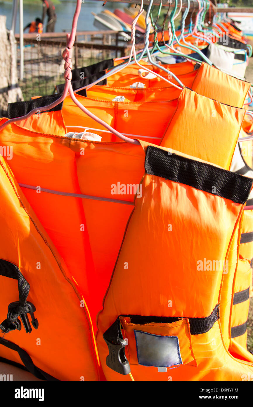 life jacket on clothes line Stock Photo