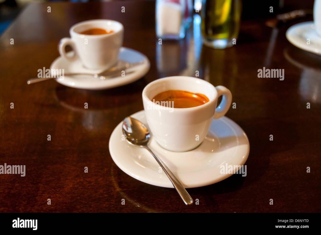 Two cups of coffee. Close view. Stock Photo
