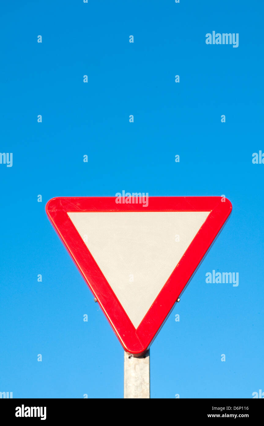 Keep way traffic sign against blue sky. Stock Photo