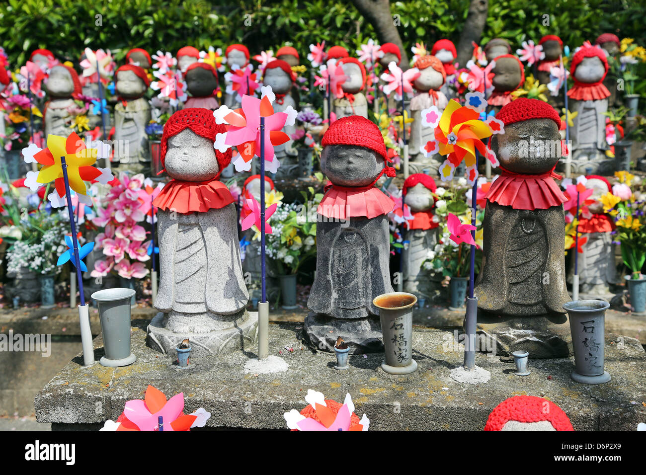 Buddhist Jizo Statues at the Zozoji Temple, Tokyo, Japan Stock Photo