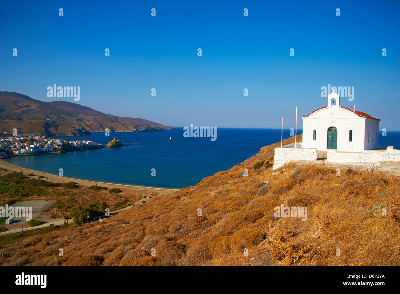 White chapel, Hora, Andros Island, Cyclades, Greek Islands, Greece, Europe Stock Photo