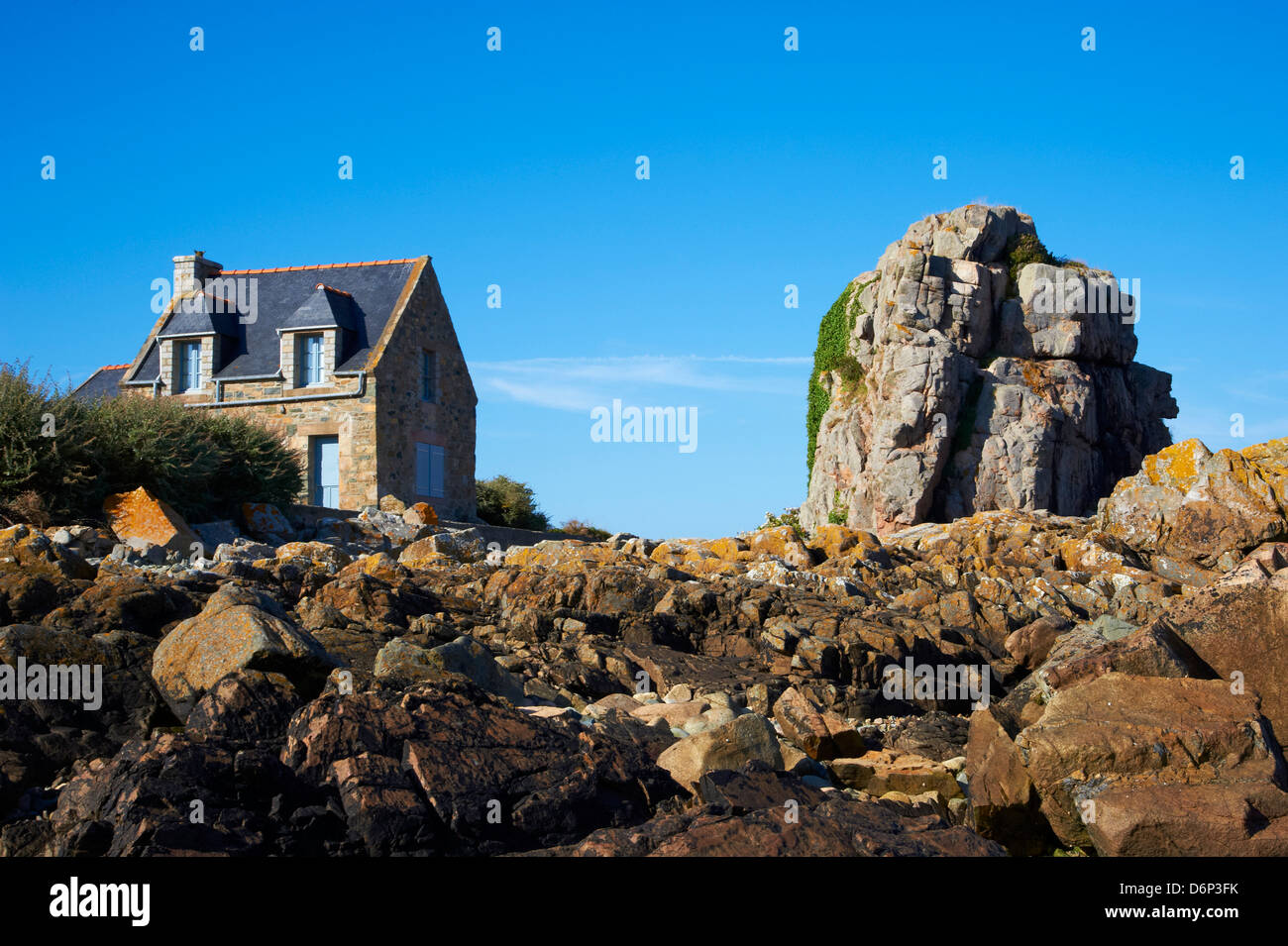 Pors Hir harbour, Cote de Granit Rose, Cotes d'Armor, Brittany, France, Europe Stock Photo