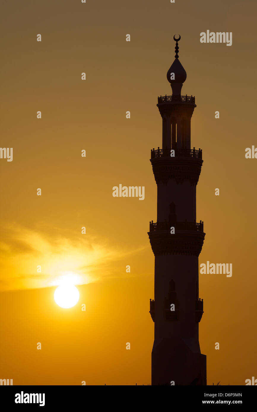 Mosque Minaret at sunset, Dubai, United Arab Emirates, Middle East Stock Photo
