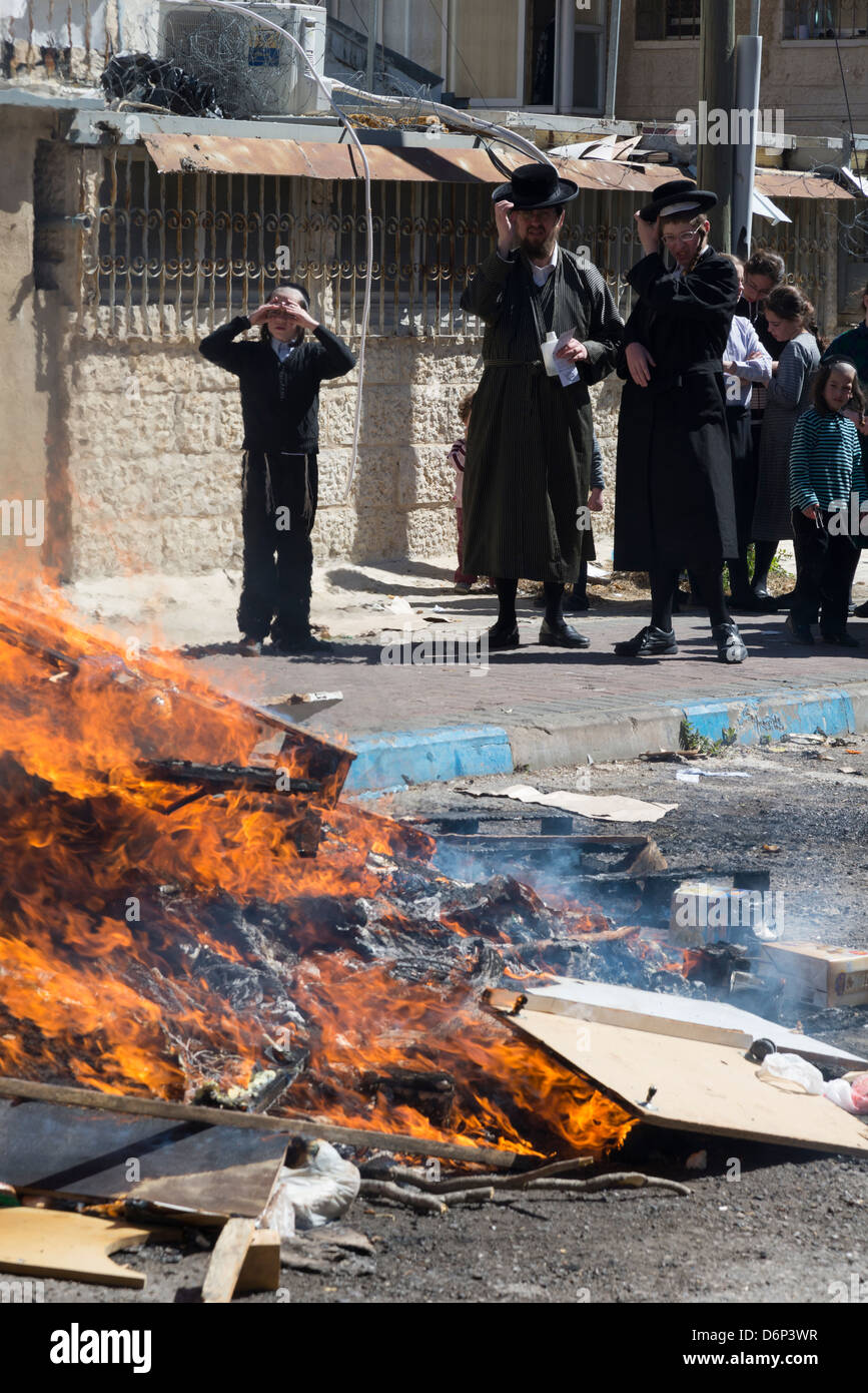 JERUSALEM, ISRAEL - March 25: Burning of the bread towards the Passover Jewish festival on March 25, 2013 in Jerusalem, Israel. Stock Photo