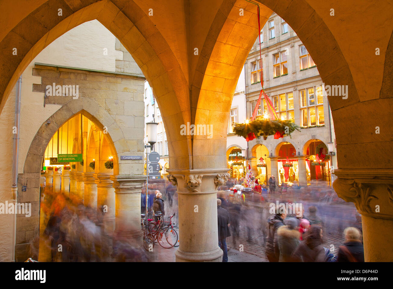 View through arches on Prinzipalmarkt, Munster, North Rhine-Westphalia, Germany, Europe Stock Photo
