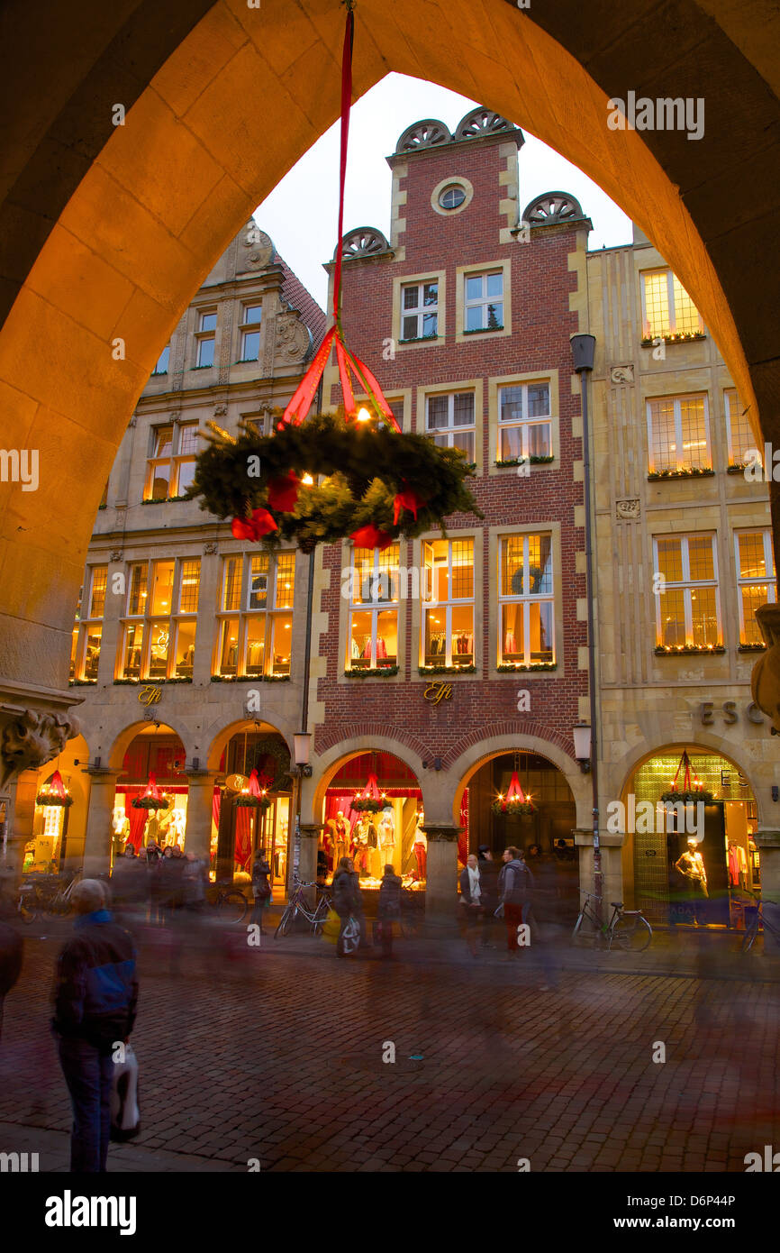View through arches on Prinzipalmarkt, Munster, North Rhine-Westphalia, Germany, Europe Stock Photo