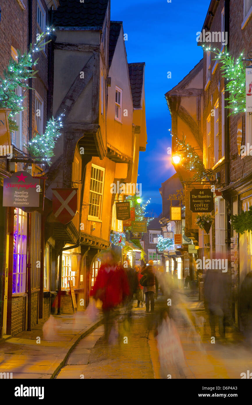 The Shambles at Christmas, York, Yorkshire, England, United Kingdom, Europe Stock Photo