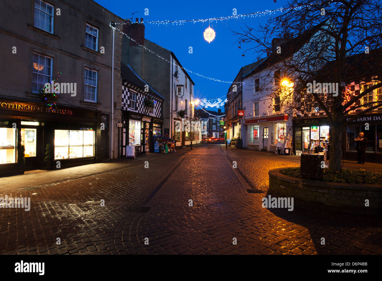 Cobbled Silver Street at Christmas, Knaresborough, North Yorkshire