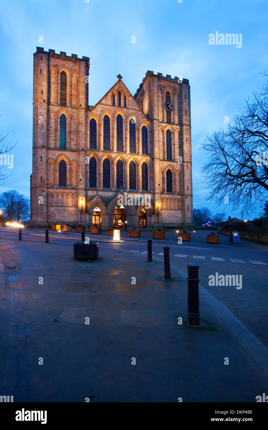Ripon Cathedral at dusk, Ripon, North Yorkshire, Yorkshire, England, United Kingdom, Europe Stock Photo