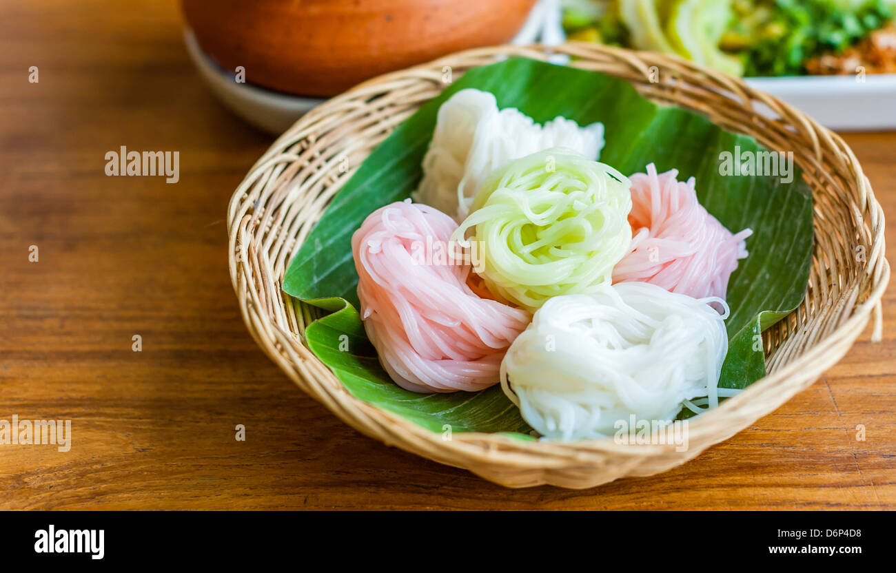 rice noodle in basket on table thai food Stock Photo Alamy
