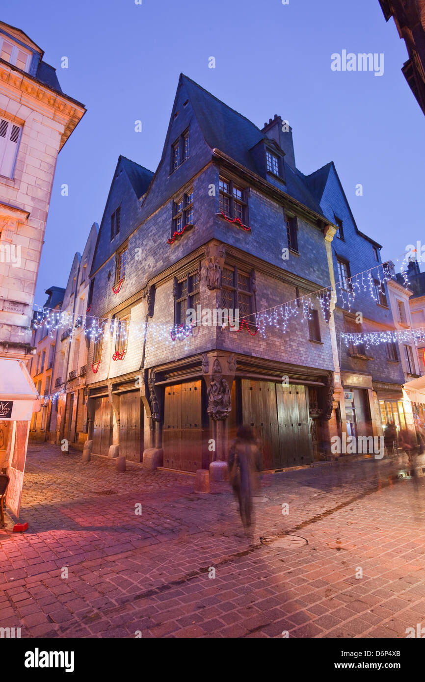 An old house in Vieux Tours with Christmas lights, Tours, Indre-et-Loire, France, Europe Stock Photo