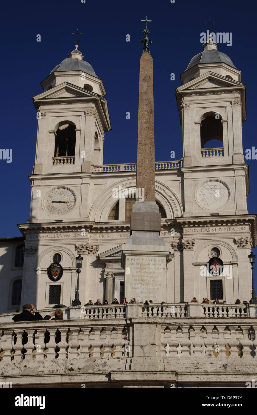 Italy. Rome. Church of the Trinita dei Monti and the Sallust Obelisk of the Roman imperial period. Spanish Square. Stock Photo