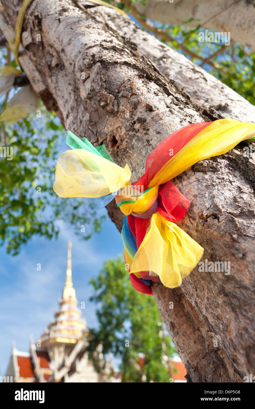 Prayer ribbon, Karon Beach, Buddhist Temple, Phuket Island, Phuket, Thailand, Southeast Asia, Asia Stock Photo