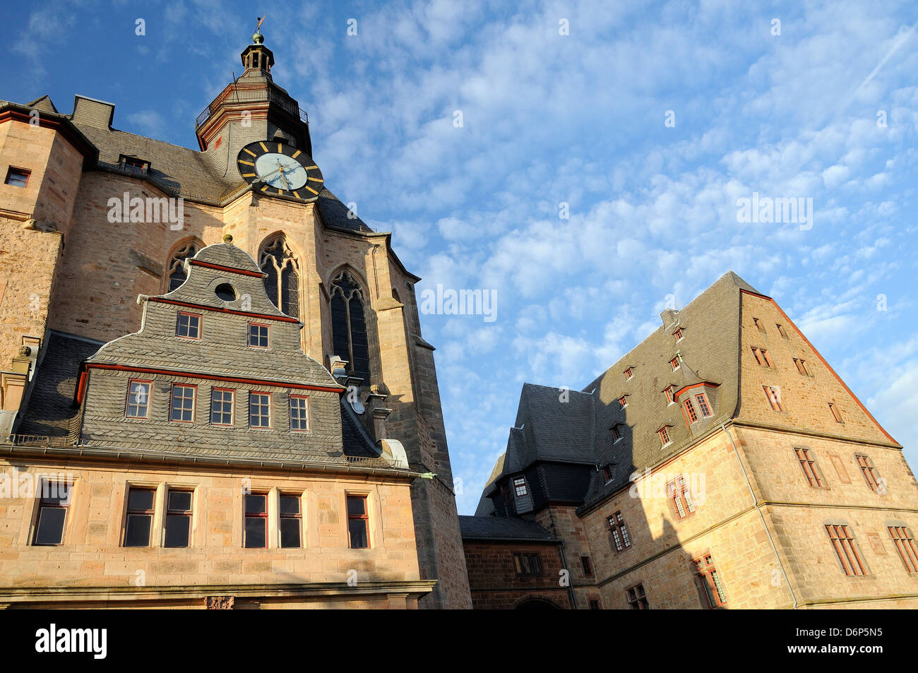 Landgrave castle clock tower, University Museum of Cultural History, Marburg, Hesse, Germany, Europe Stock Photo