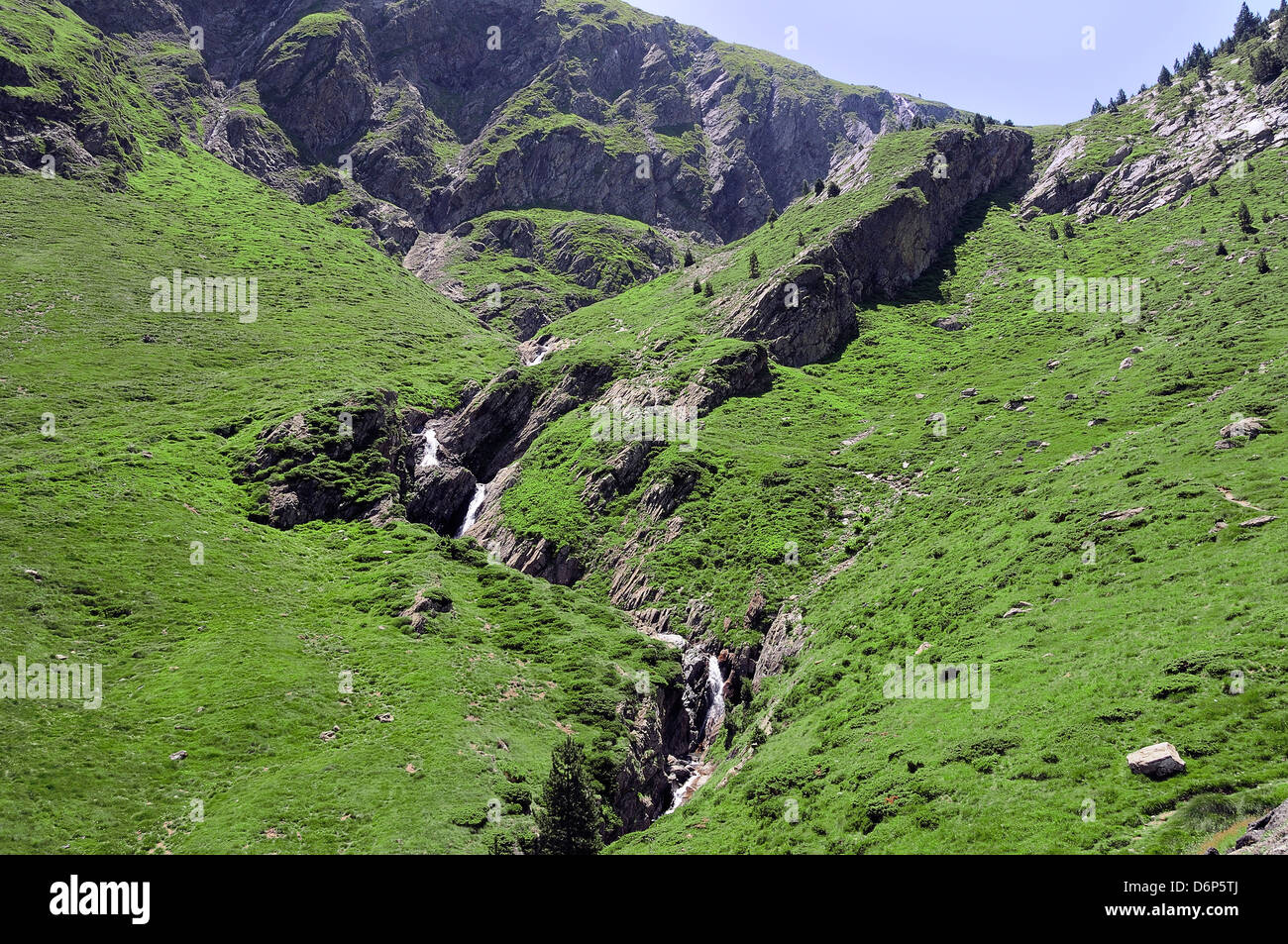 Source of River Neste de Saux at 2400m on the French border with Spain, Hautes-Pyrenees, France, Europe Stock Photo