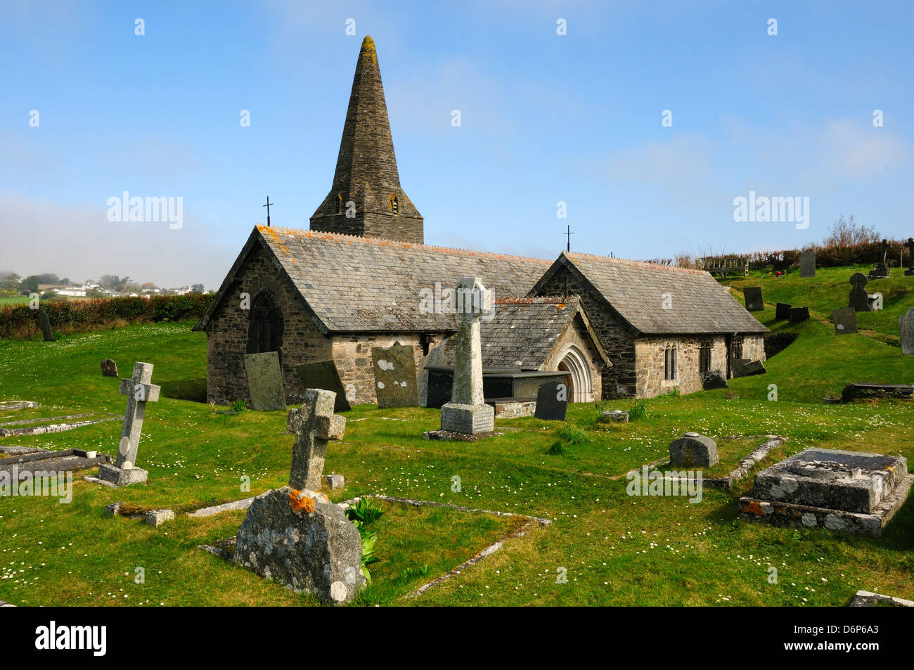 St. Enedoc Church where Sir John Betjeman, Poet Laureate, is buried, Trebetherick, Cornwall, England, United Kingdom, Europe Stock Photo