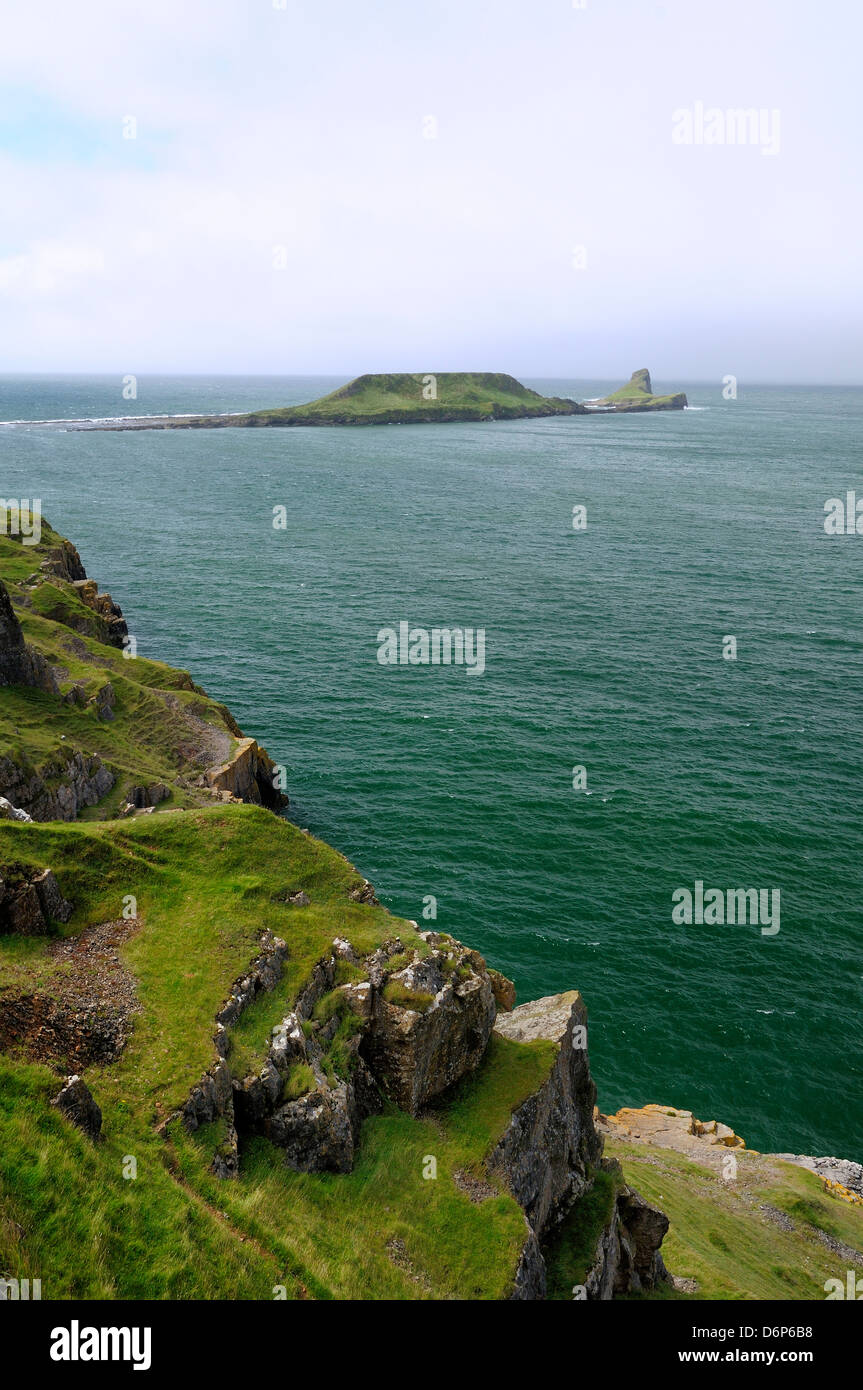 Worm's head peninsula, Rhossili Bay, The Gower, Wales, United Kingdom, Europe Stock Photo