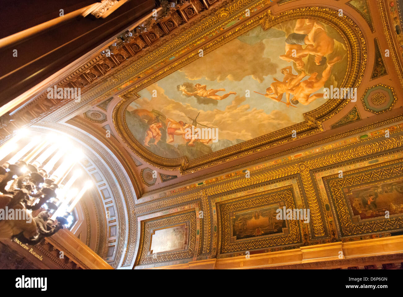 Ceiling mural in the main branch of the New York Public Library. Stock Photo