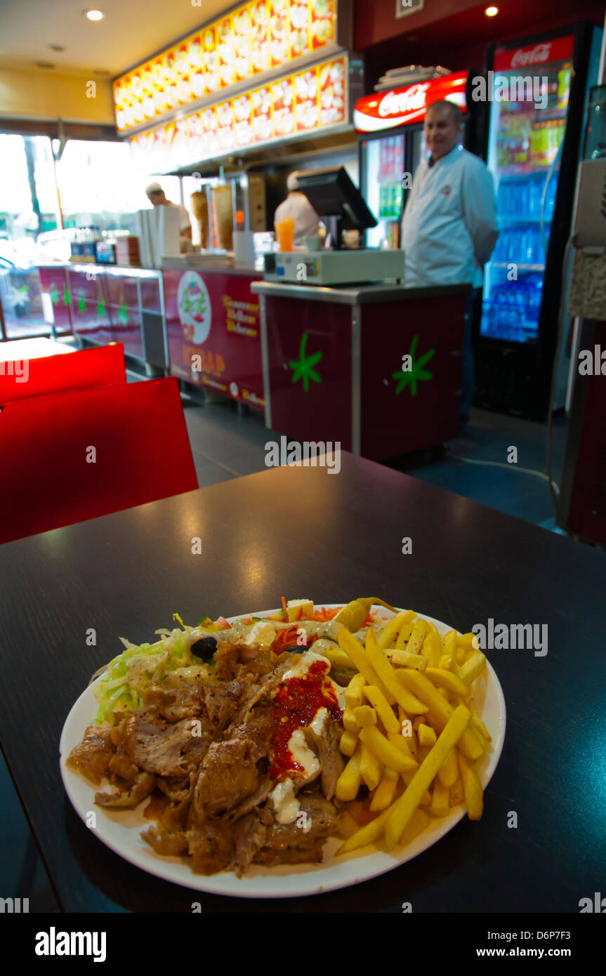 Kebab plate in Kebab King restaurant Brussels Belgium Europe Stock