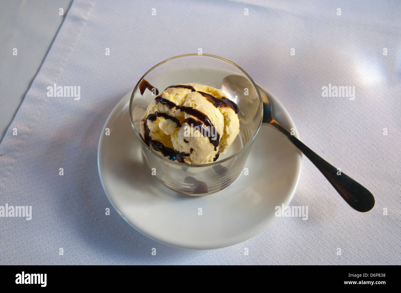 Ice cream with chocolate dressing Puerto de la Cruz city Tenerife