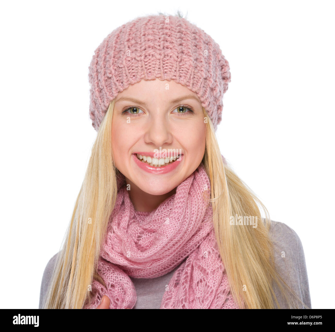 Portrait of smiling girl in winter clothes Stock Photo - Alamy
