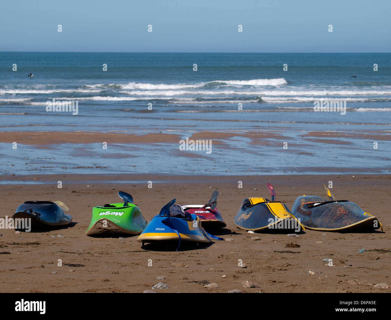 Surf Kayaks on the beach, Cornwall, UK 2013 Stock Photo