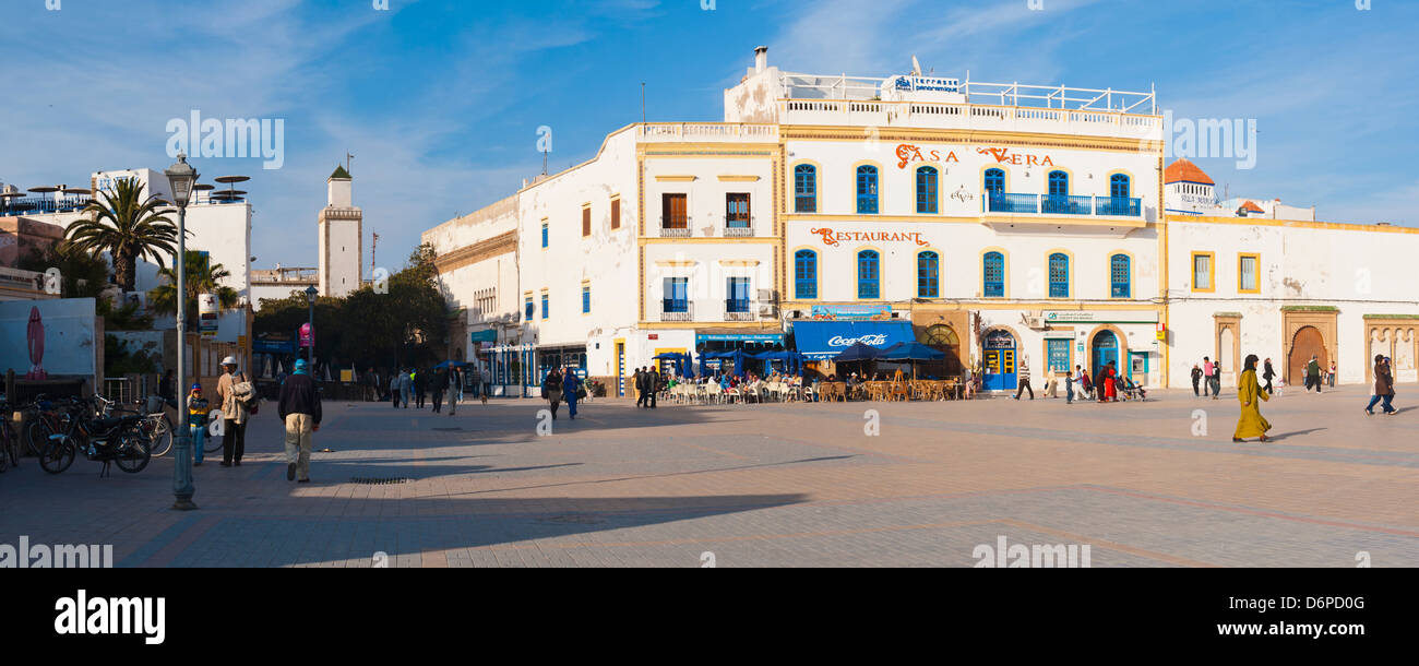 Panoramic photo of Moulay Assan Square, Essaouira, UNESCO World Heritage Site, on the coast of Morocco, North Africa, Africa Stock Photo