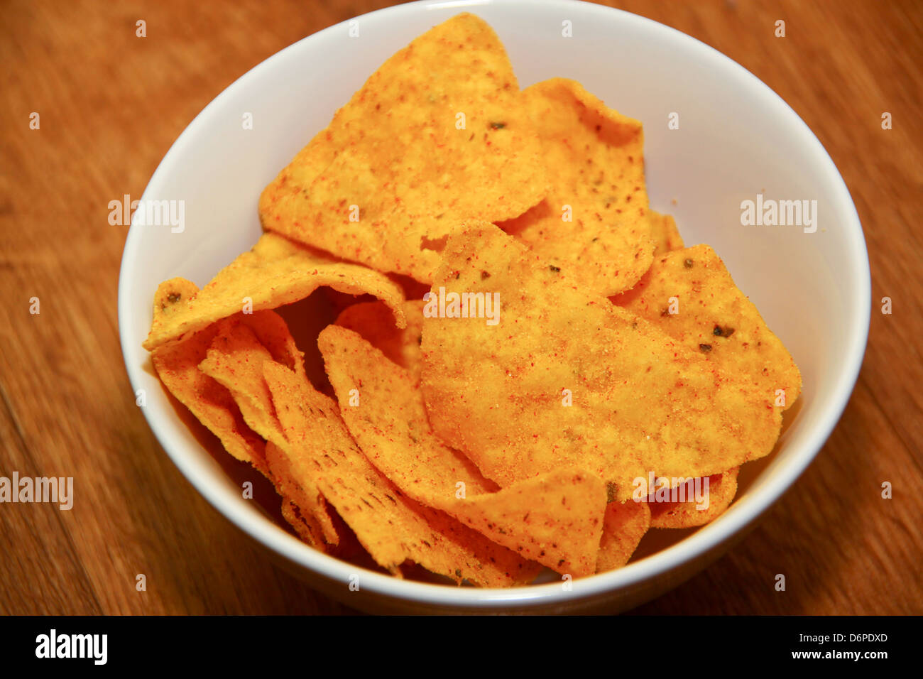 White bowl of nacho corn chips Stock Photo Alamy