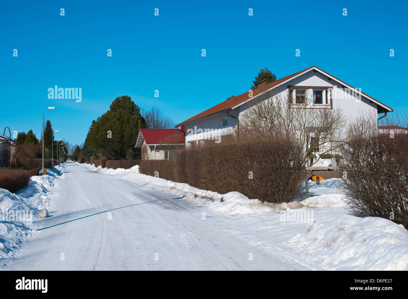 Suburbs in winter in Toejoki district Pori Finland Europe Stock Photo