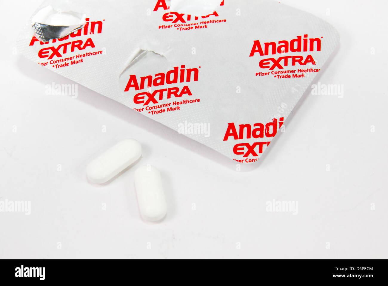 Foil blister pack of Anadin Extra paracetamol and aspirin tablets Stock Photo