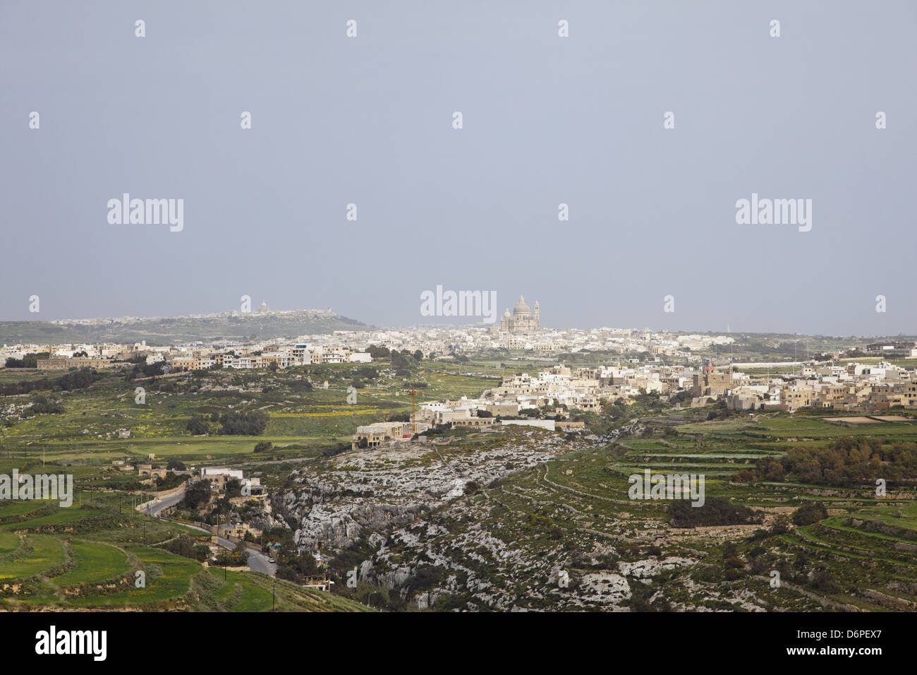 Malta, Gozo, Xlendi, View of Xewkija, city, church peaceful, harmonious, Malta, Gozo, Xlendi, Blick auf Xewkija, Stadt, Kirche Stock Photo