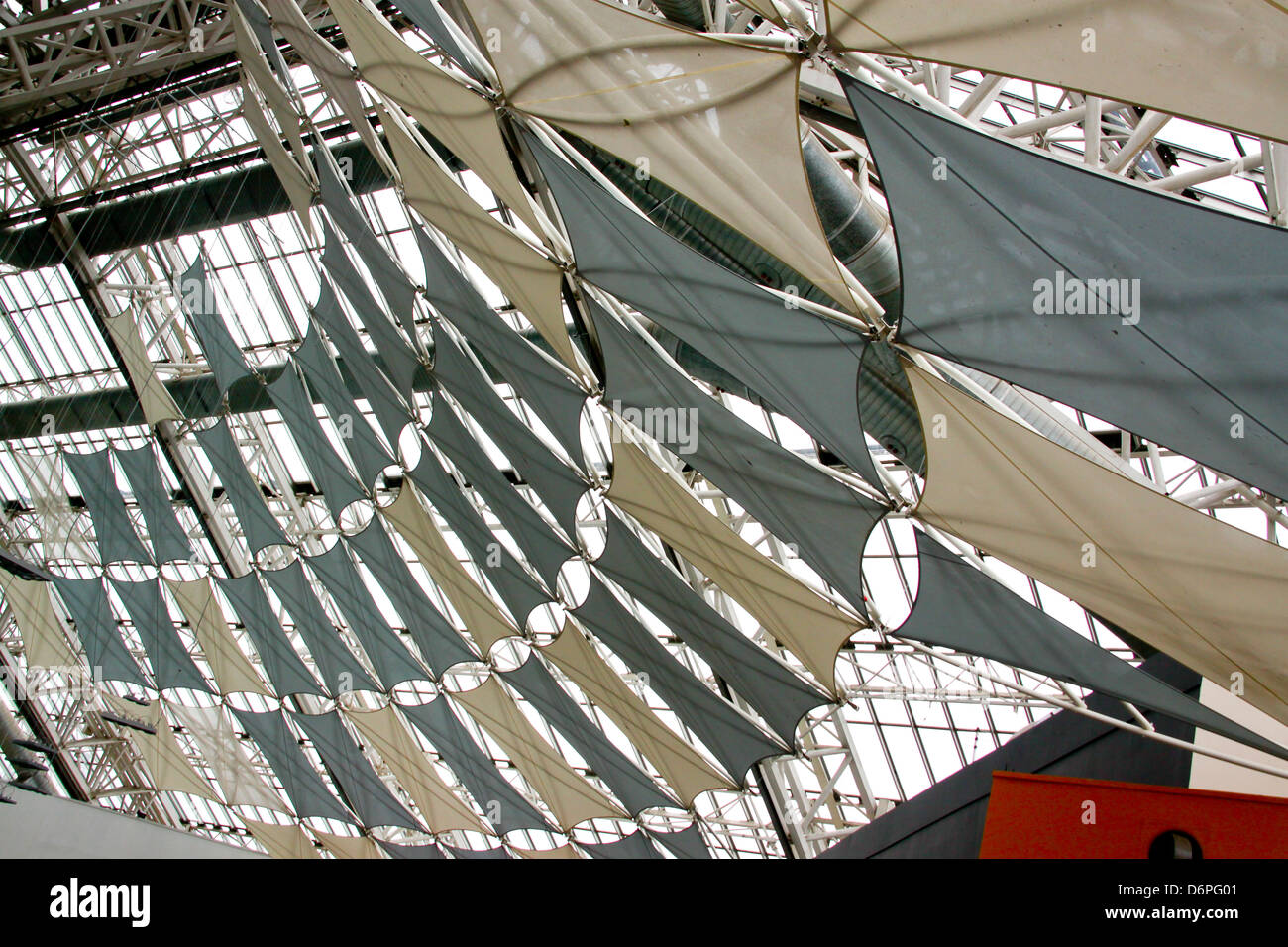 Decorative feature solar blinds in shopping centre Stock Photo