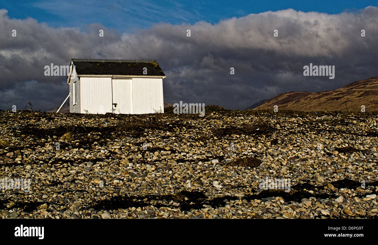 White Hut and Beach, Arran, Scotland Stock Photo