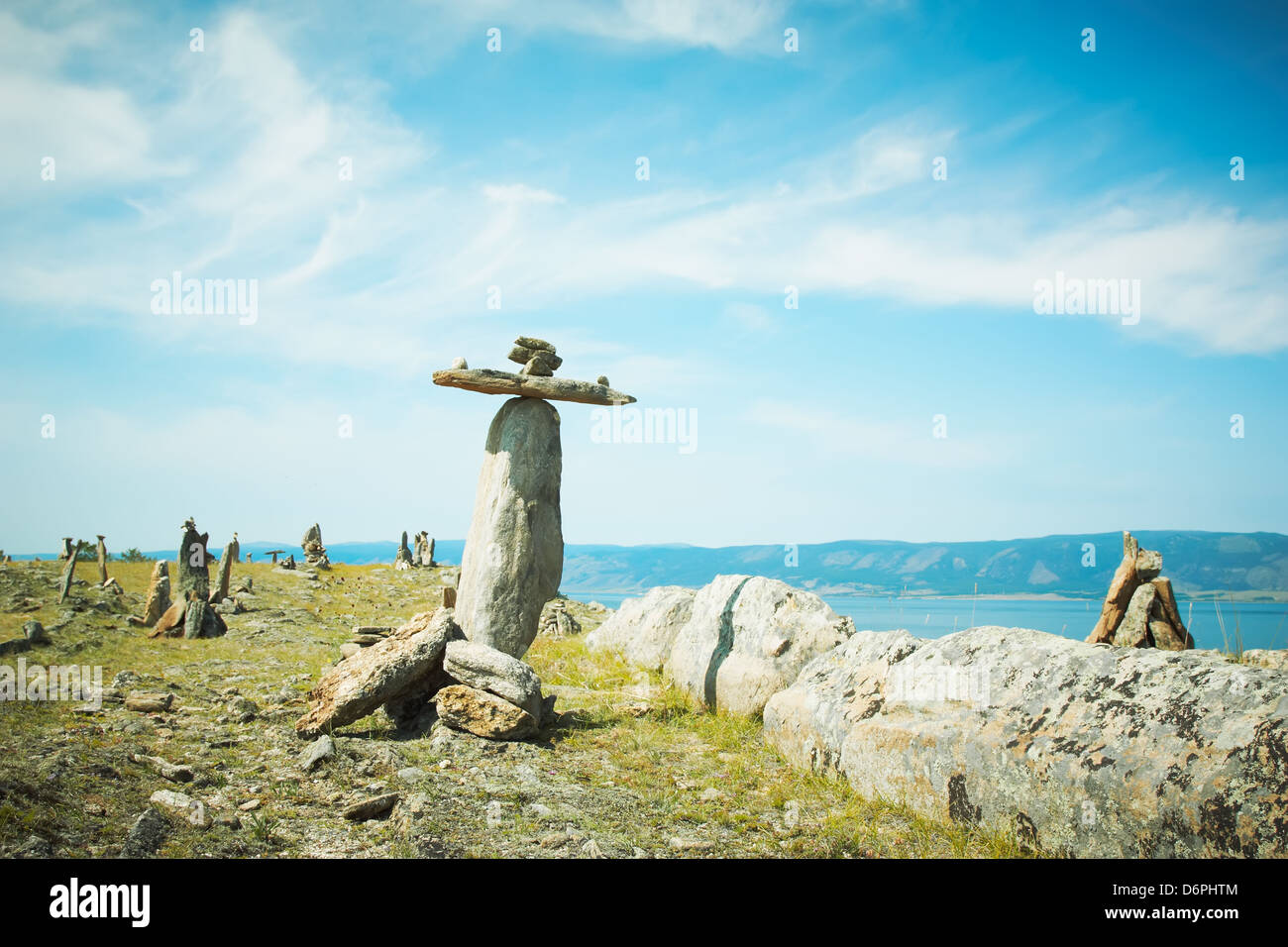 Landscape from stones lake Baikal Stock Photo