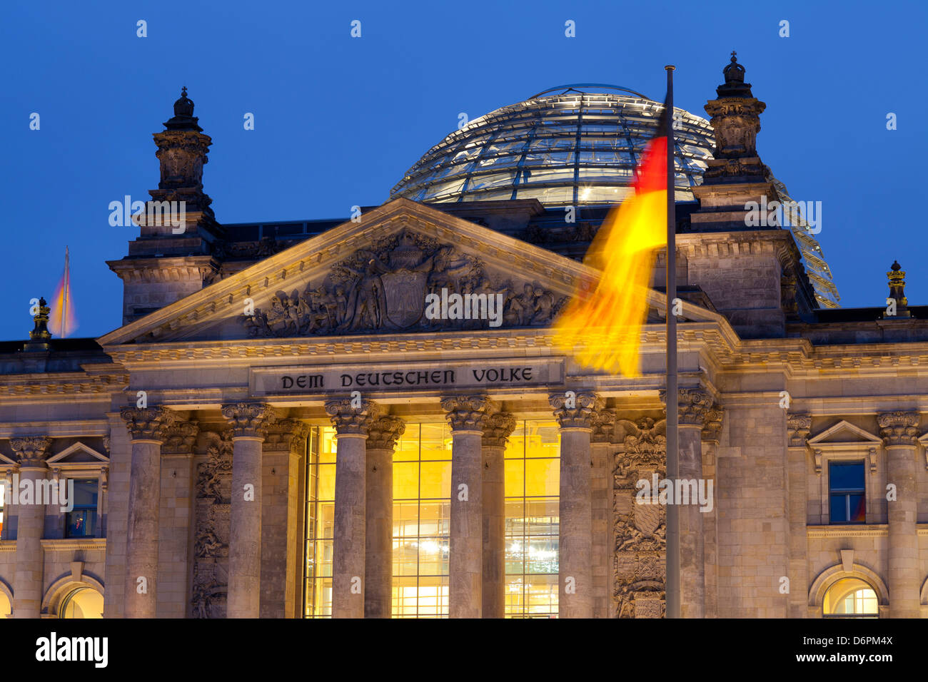 Close-up of the Reichstag at night, Berlin, Germany, Europe Stock Photo