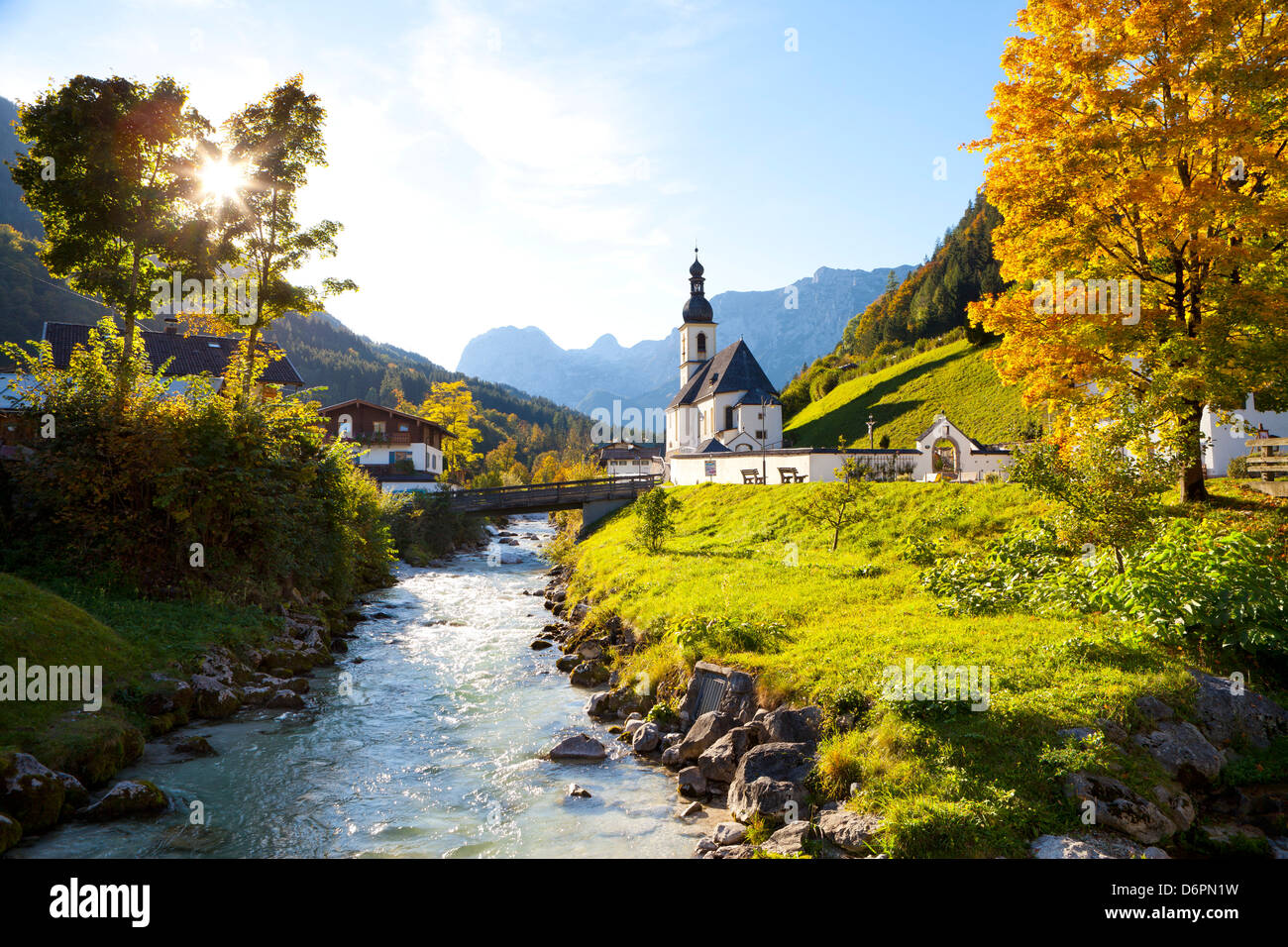 Ramsau Church in autumn, Ramsau, near Berchtesgaden, Bavaria, Germany, Europe Stock Photo