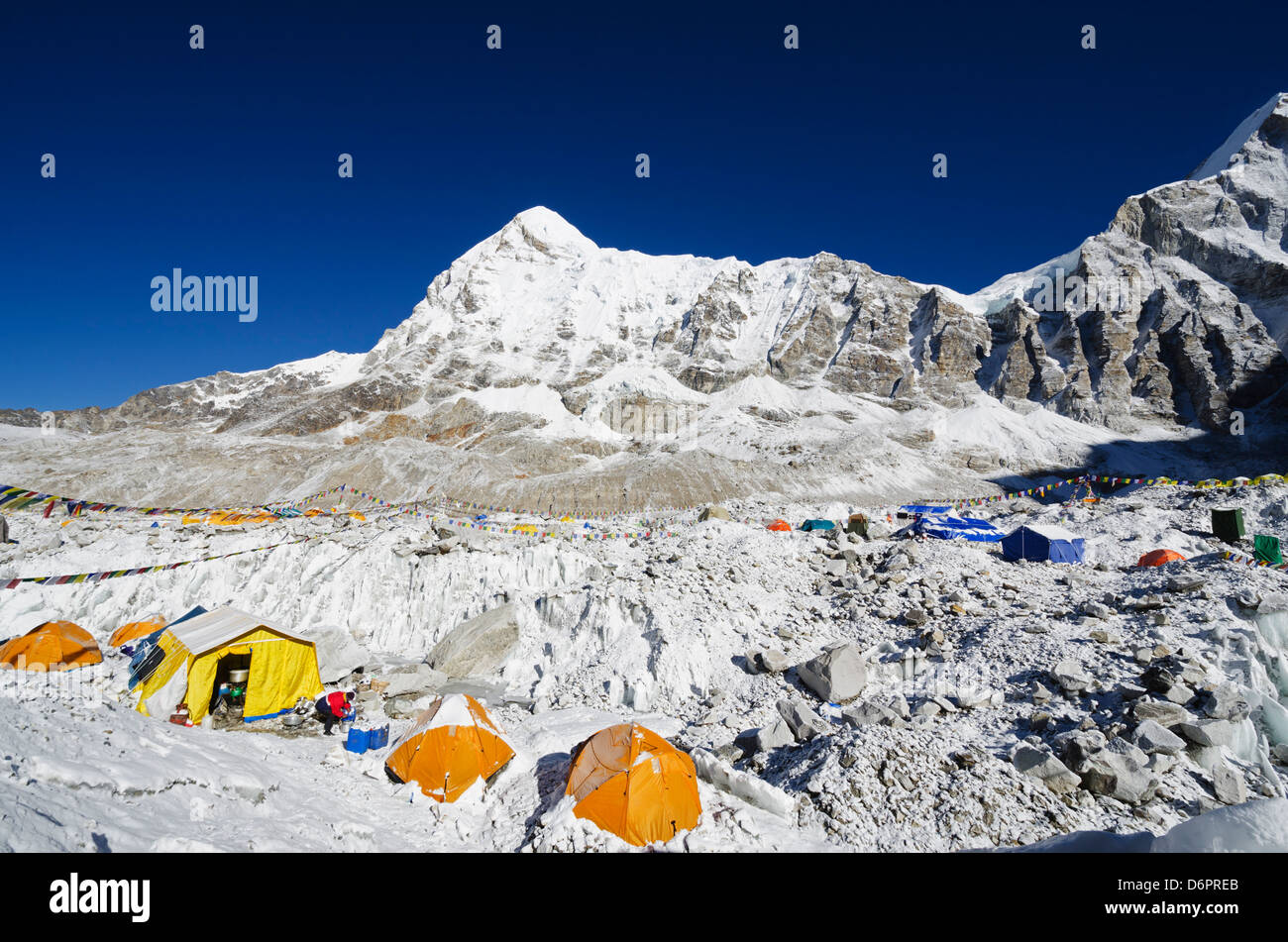 Asia, Nepal, Himalayas, Sagarmatha National Park, Solu Khumbu Everest Region, Unesco Site, tents at Everest Base Camp Stock Photo