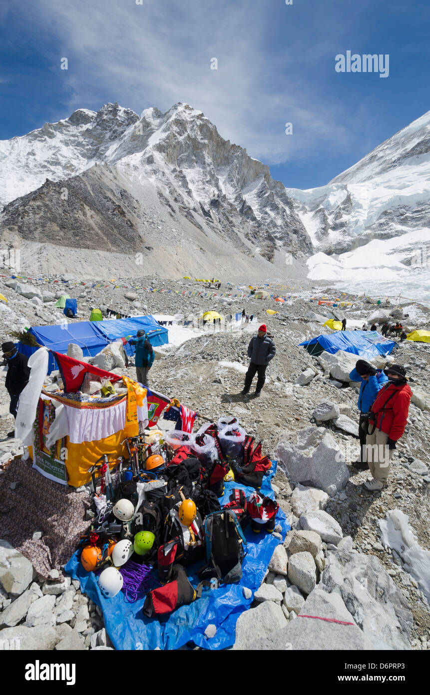 Asia, Nepal, Himalayas, Sagarmatha National Park, Solu Khumbu Everest Region, Unesco Site, Puja ceremony, Everest Base Camp Stock Photo