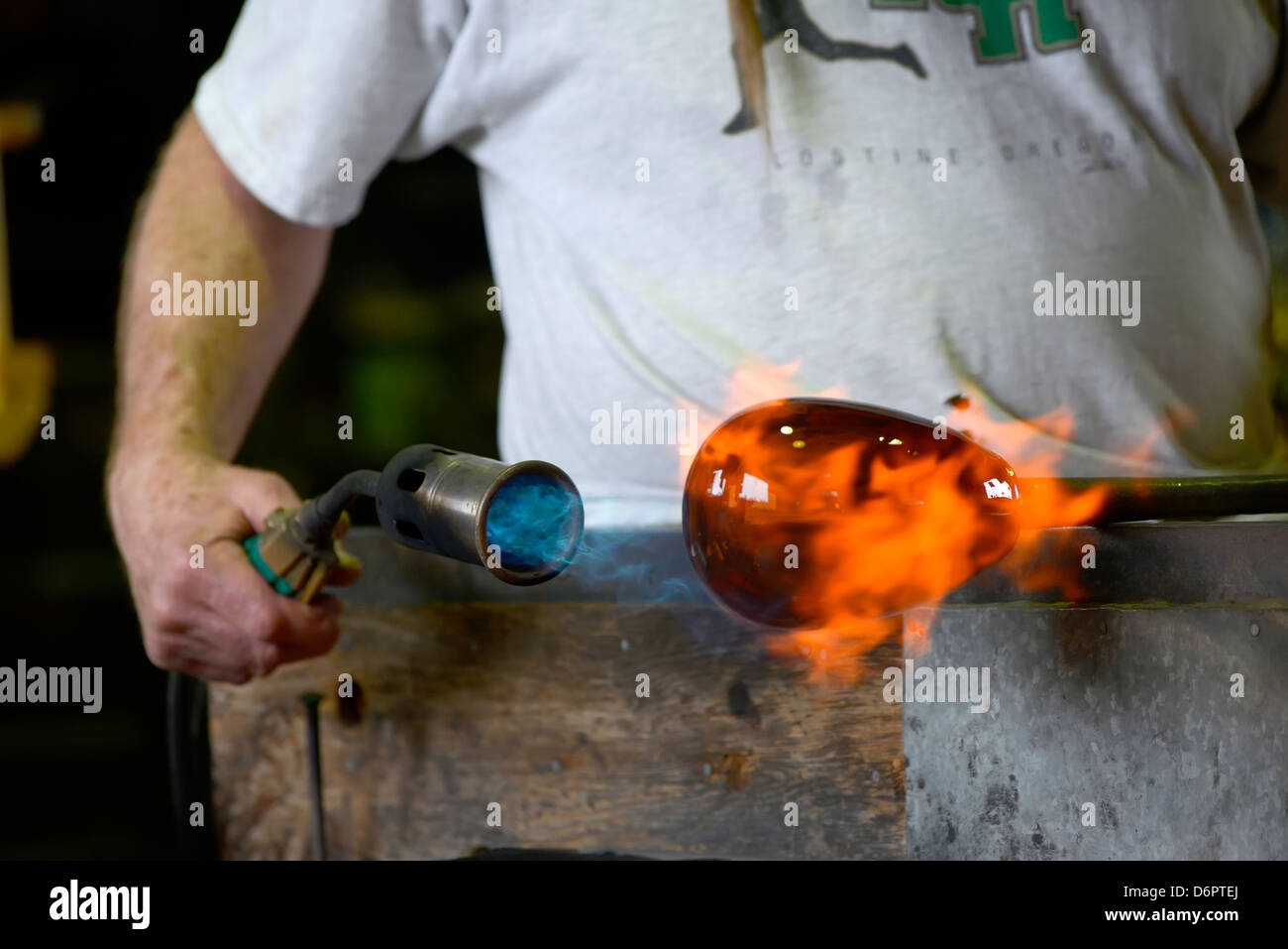 Glass blower forming a chemistry glass, closeup view, glass blower using a glassblowing  torch Stock Photo - Alamy